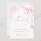 小さなスノーフレークのピンクボウの赤ちゃんシャワー 招待状 (正面)