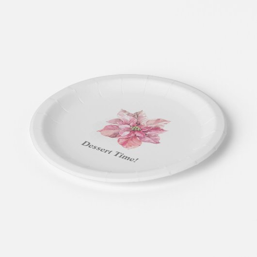 小さなスノーフレークのピンクポインセチアのデザート ペーパープレート (アングル)