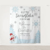 小さなスノーフレークのブルーベビーシャワーの背景 タペストリー (正面)