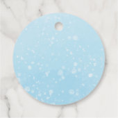 小さなスノーフレークのブルーベビーシャワーメッセージカード フェイバータグ (裏面)
