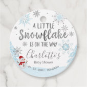 小さなスノーフレークのブルーベビーシャワーメッセージカード フェイバータグ (正面)