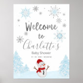 小さなスノーフレークのブルーベビーシャワー歓迎サイン ポスター (正面)