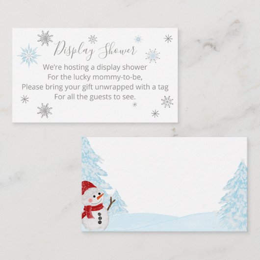 小さなスノーフレークのブルーベビーシャワー エンクロージャーカード (正面/裏面)
