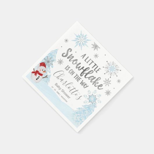 小さなスノーフレークのブルーベビーシャワー スタンダードカクテルナプキン (角)