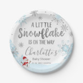 小さなスノーフレークのブルーベビーシャワー ペーパープレート (正面)