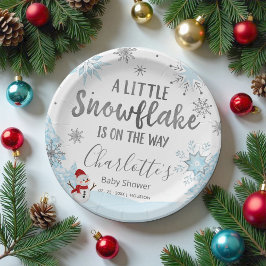 小さなスノーフレークのブルーベビーシャワー ペーパープレート