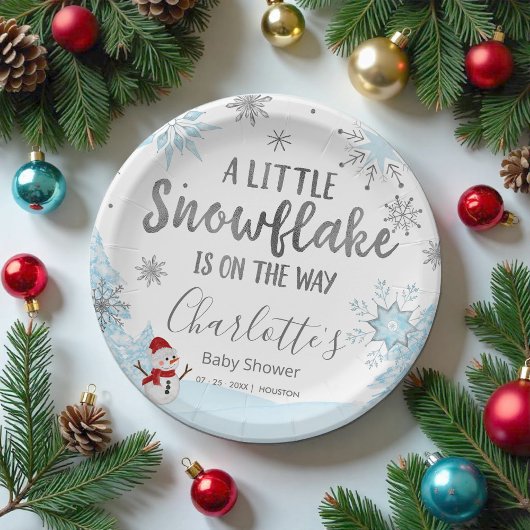小さなスノーフレークのブルーベビーシャワー ペーパープレート