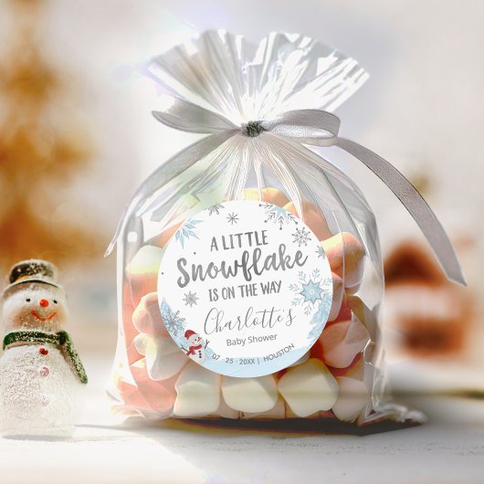 小さなスノーフレークのブルーベビーシャワー ラウンドシール