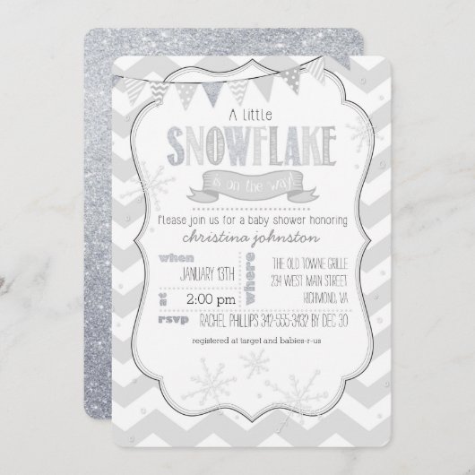 小さなスノーフレークのベビーシャワー招待状 招待状 (正面/裏面)