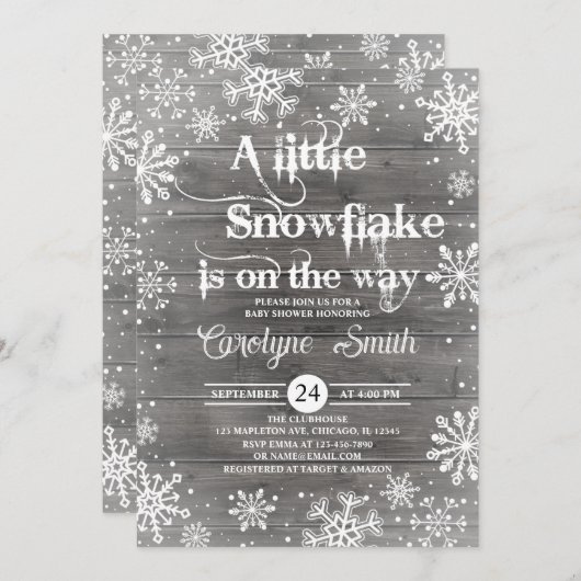 小さなスノーフレークのベビーシャワー招待状 招待状 (正面/裏面)