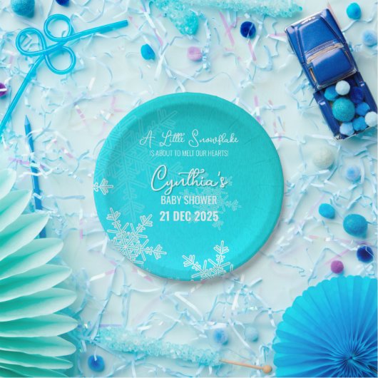 小さなスノーフレークのミニマリストの青いパターン ペーパープレート (パーティー)