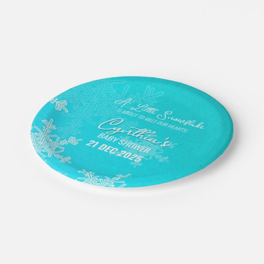 小さなスノーフレークのミニマリストの青いパターン ペーパープレート (アングル)