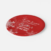 小さなスノーフレークのミニマルな赤いパターン ペーパープレート (アングル)