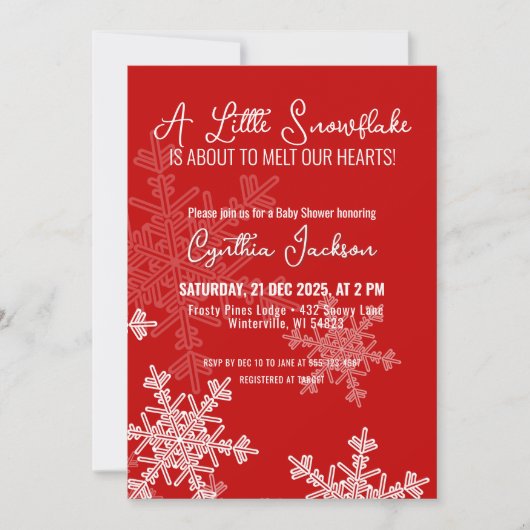 小さなスノーフレークのミニマルな赤いパターン 招待状 (正面)