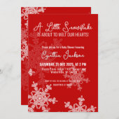 小さなスノーフレークのミニマルな赤いパターン 招待状 (正面/裏面)