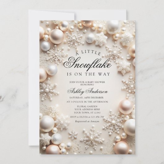 小さなスノーフレークの中性の赤ちゃんシャワー 招待状 (正面)