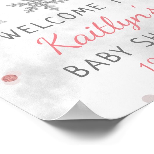 小さなスノーフレークの女の子の冬の赤ちゃんシャワーへようこそ ポスター (角)