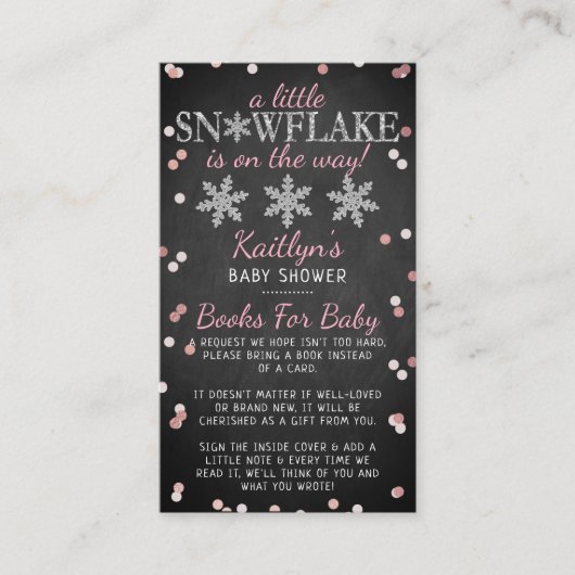 小さなスノーフレークの女の子の冬の赤ちゃんシャワーブック エンクロージャーカード (正面)