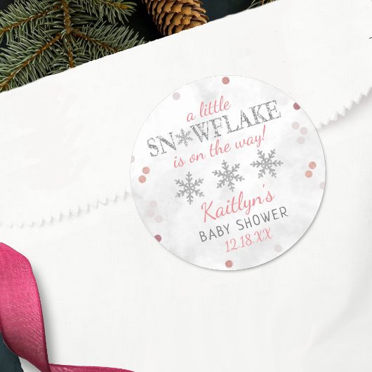 小さなスノーフレークの女の子の冬の赤ちゃんシャワー ラウンドシール