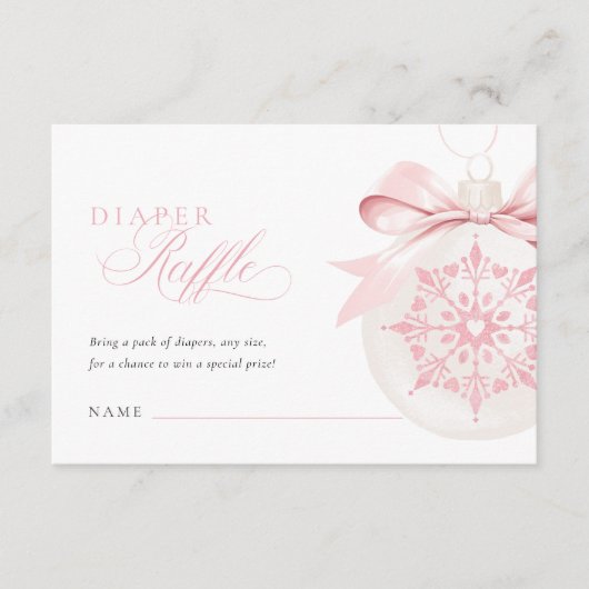 小さなスノーフレークの女の子の赤ちゃんシャワーおむつラッフル エンクロージャーカード (正面)