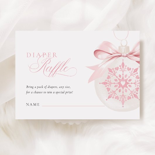 小さなスノーフレークの女の子の赤ちゃんシャワーおむつラッフル エンクロージャーカード