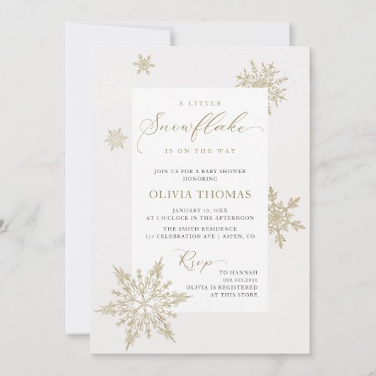 小さなスノーフレークの柔らかい中性の赤ちゃんシャワー 招待状 (正面)