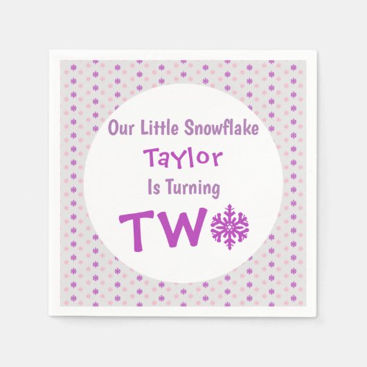 小さなスノーフレークの第2の誕生日 スタンダードカクテルナプキン (正面)