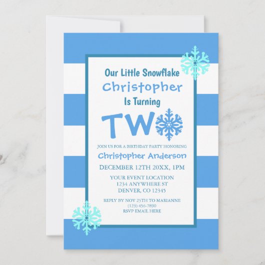 小さなスノーフレークの第2の誕生日 招待状 (正面)
