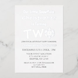 小さなスノーフレークの第2の誕生日 箔招待状