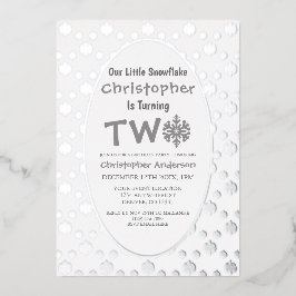 小さなスノーフレークの第2の誕生日 箔招待状