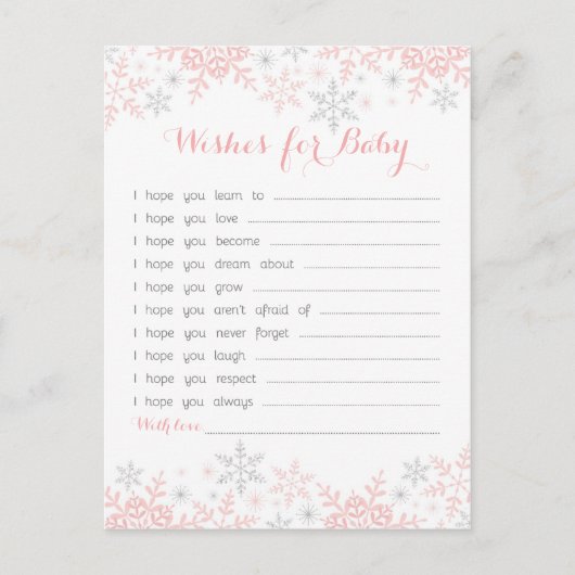 小さなスノーフレークの赤ちゃんシャワーがベビーを願う アドバイスカード (正面)