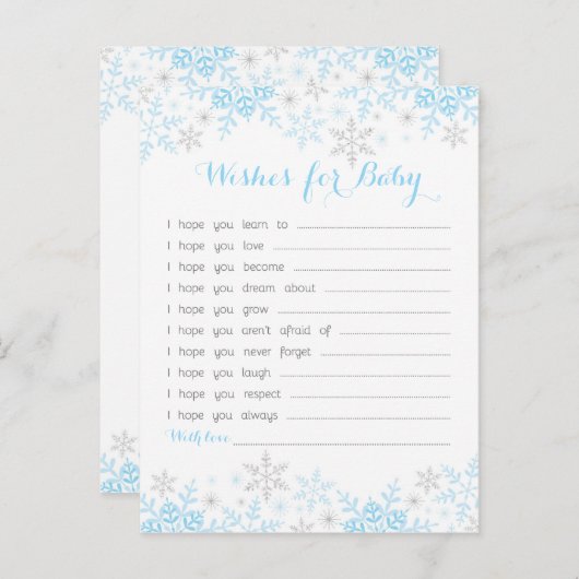 小さなスノーフレークの赤ちゃんシャワーがベビーを願う アドバイスカード (正面/裏面)