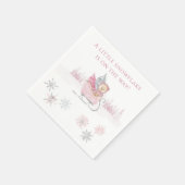 小さなスノーフレークの赤ちゃんシャワーをピンク色にする スタンダードカクテルナプキン (角)