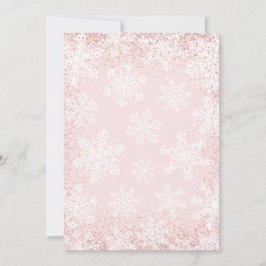 小さなスノーフレークの赤ちゃんシャワーをピンク色にする 招待状 (裏面)