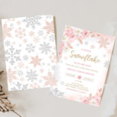 小さなスノーフレークの赤ちゃんシャワーをピンク色にする 招待状