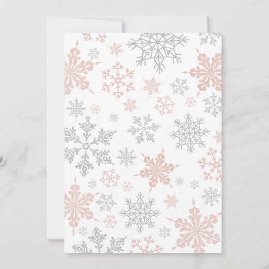 小さなスノーフレークの赤ちゃんシャワーをピンク色にする 招待状 (裏面)