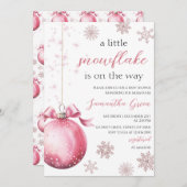 小さなスノーフレークの赤ちゃんシャワーをピンク色にする 招待状 (正面/裏面)