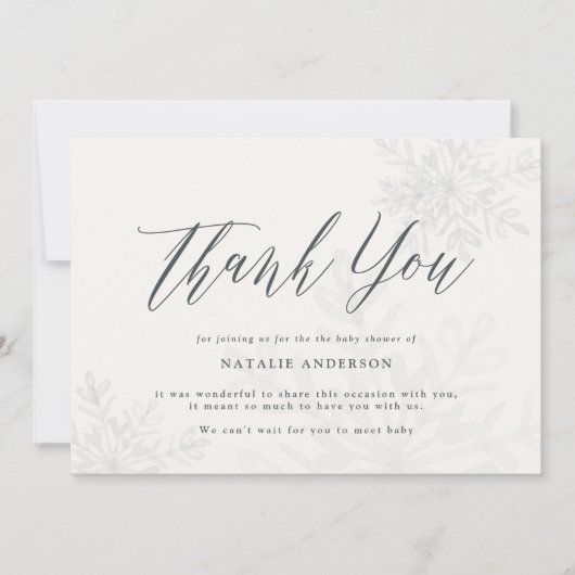 小さなスノーフレークの赤ちゃんシャワーサンキューカード (正面)