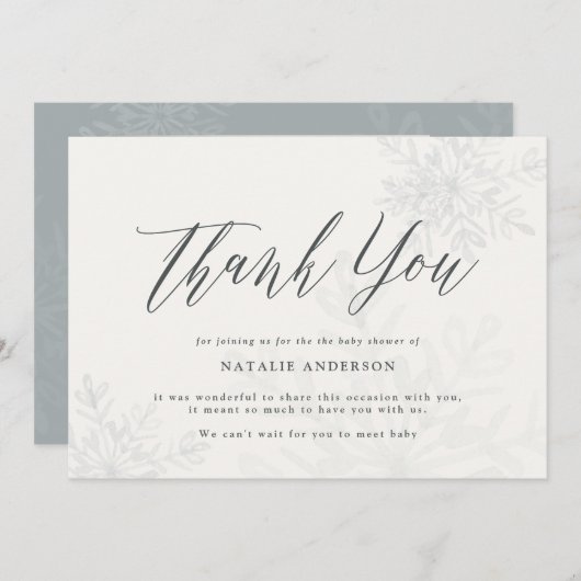 小さなスノーフレークの赤ちゃんシャワーサンキューカード (正面/裏面)