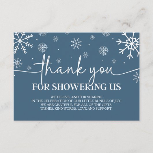 小さなスノーフレークの赤ちゃんシャワーサンキューカード エンクロージャーカード (正面)