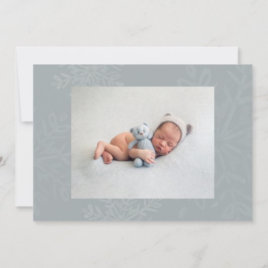 小さなスノーフレークの青い冬の写真エレガント誕生 (裏面)