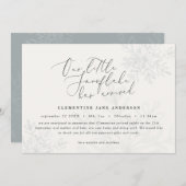 小さなスノーフレークの青い冬の写真エレガント誕生 (正面/裏面)