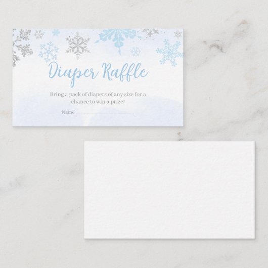 小さなスノーフレークの青い赤ちゃんシャワーおむつラッフル エンクロージャーカード (正面/裏面)