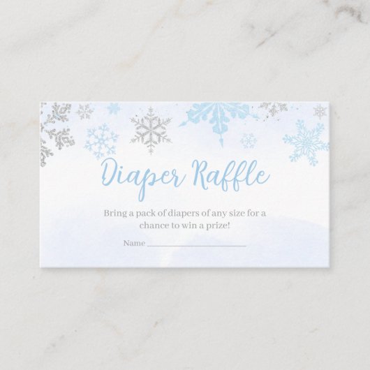 小さなスノーフレークの青い赤ちゃんシャワーおむつラッフル エンクロージャーカード (正面)