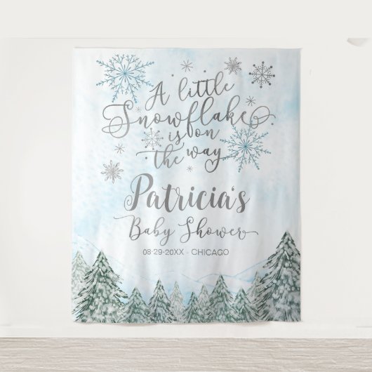 小さなスノーフレークの青い赤ちゃんシャワーの背景 タペストリー (正面)