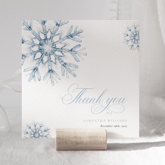 小さなスノーフレークの青い赤ちゃんシャワーサンキューカード サンキューカード