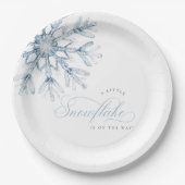 小さなスノーフレークの青い赤ちゃんシャワー ペーパープレート (正面)