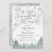 小さなスノーフレークグレーベビーシャワー招待状 招待状 (正面/裏面)