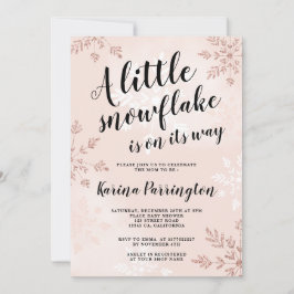 小さなスノーフレークバラ金ゴールドピンクのスクリプト赤ちゃんシャワー 招待状