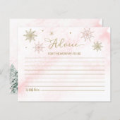 小さなスノーフレークピンクベビーシャワーアドバイスカード (正面/裏面)